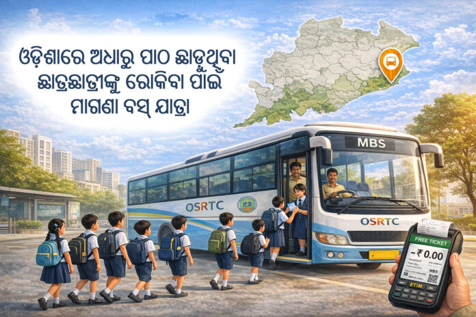 ଓଡ଼ିଶାରେ ଅଧାରୁ ପାଠ ଛାଡ଼ୁଥିବା ଛାତ୍ରଛାତ୍ରୀଙ୍କୁ ରୋକିବା ପାଇଁ ମାଗଣା ବସ୍ ଯାତ୍ରା